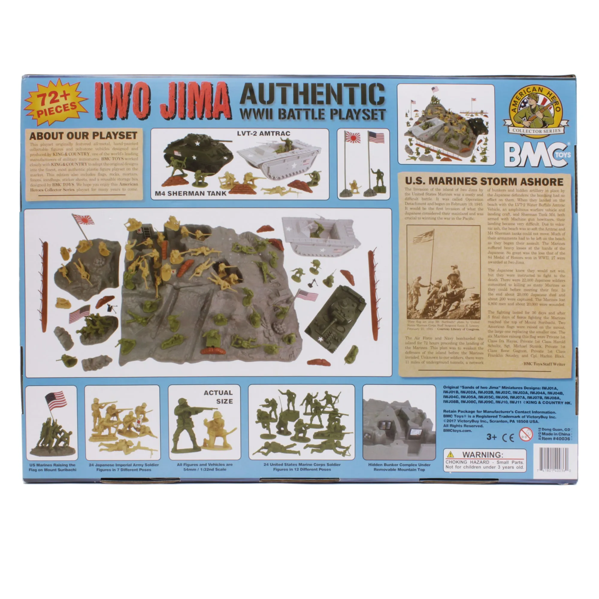 BMC WW2 Iwo Jima Plastic Army Men - Island, Tanks & Soldiers 72pc Playset