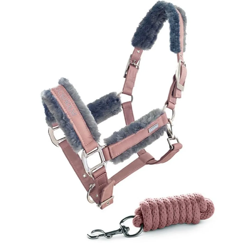 Equestrian Stockholm Halter and Lead set with Fur PINK