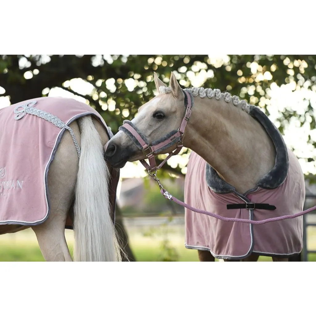 Equestrian Stockholm Halter and Lead set with Fur PINK