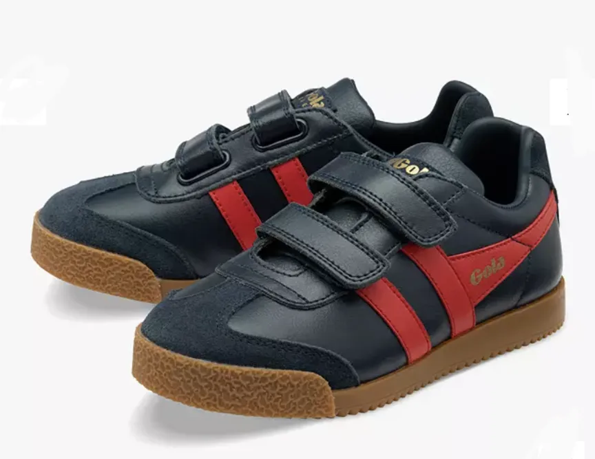 Gola Harrier Navy Red  Leather kids Trainers