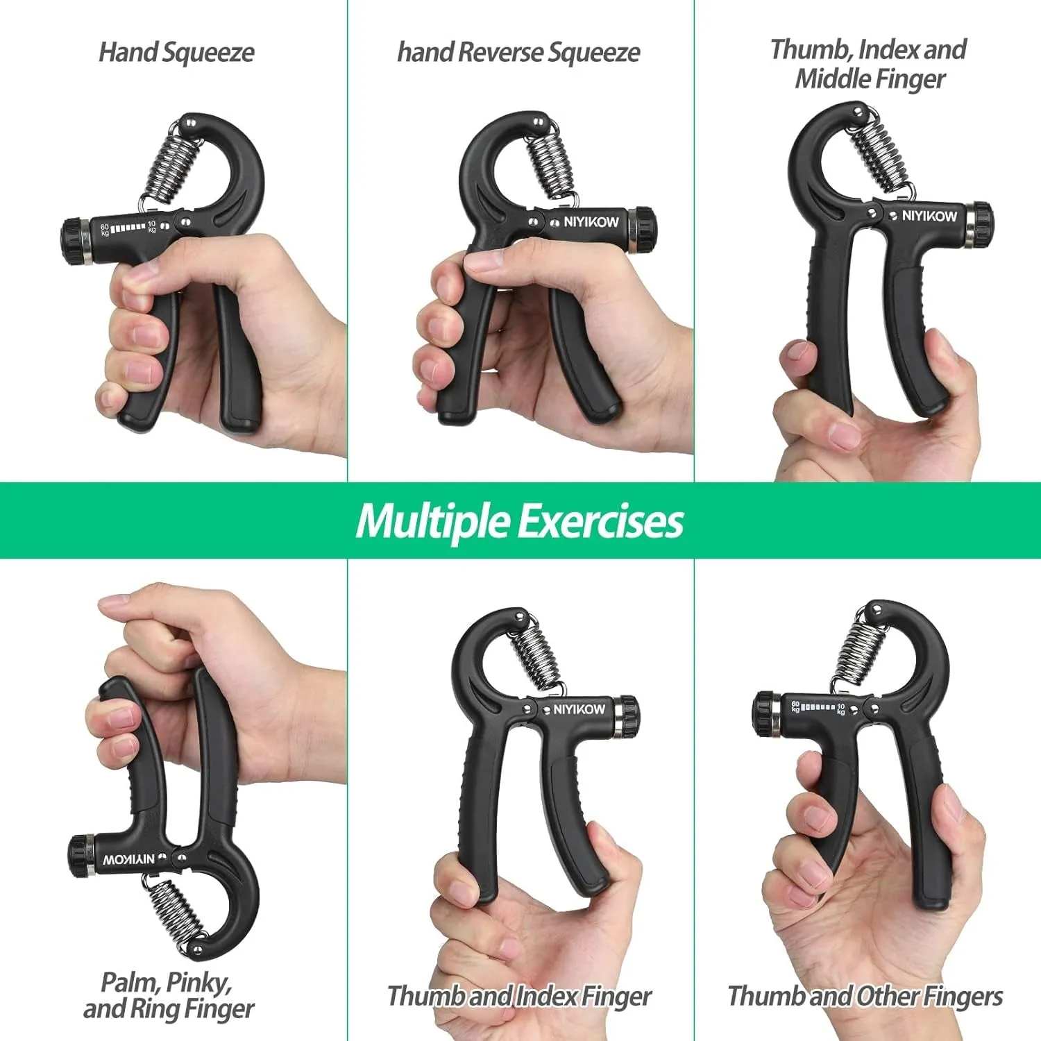 Grip Strength Trainer - Adjustable Resistance 22-132 lbs (10-60 kg.) Hand Grip Strengthener for Forearm Strength and Hand Injury Recovery - Ideal for Musicians, Athletes, and Rehabilitation