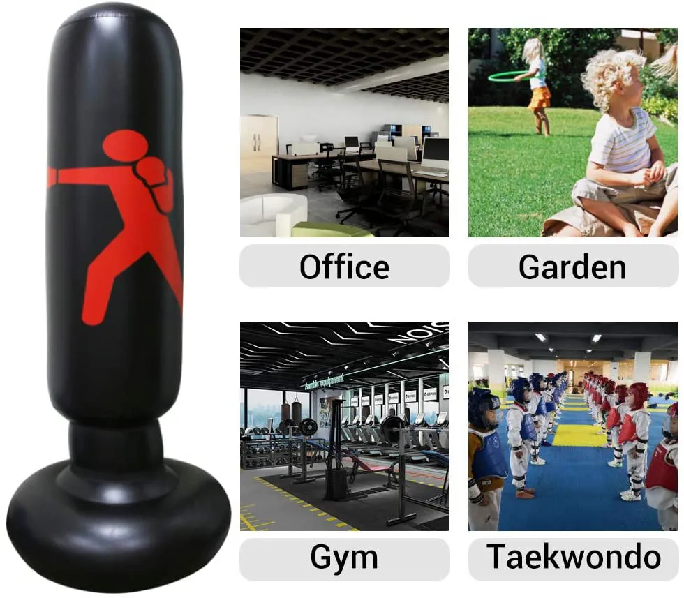 HANDSONIC Inflatable Boxing Punching Bag, Fitness Punching Bag for Kids/Adult, Vertical Boxing Column Tumbler Sandbags Practice Karate Training Taekwondo Equipment -with Boxing Gloves(63")