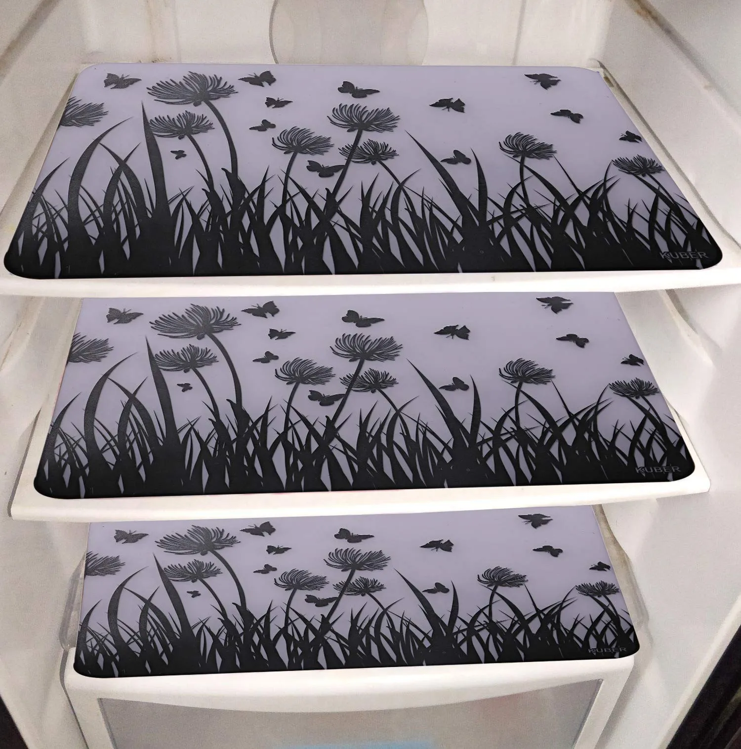 Kuber Industries Butterfly Design PVC 6 Pieces Refrigerator Drawer Mats (Black and White), CTKTC13675