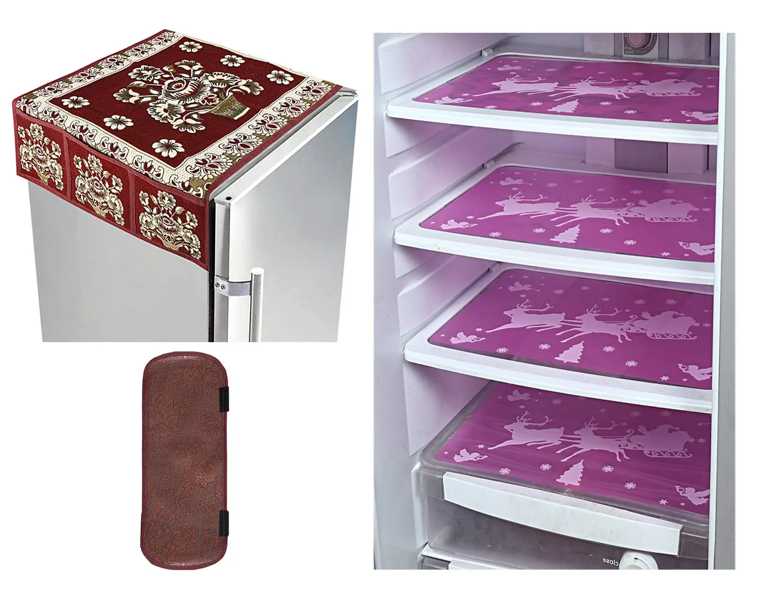 Kuber Industries PVC 3 Pieces Fridge Mats, 1 Piece Handle Cover and 1 Piece Fridge Top Cover (Multi) - CTKTC7538