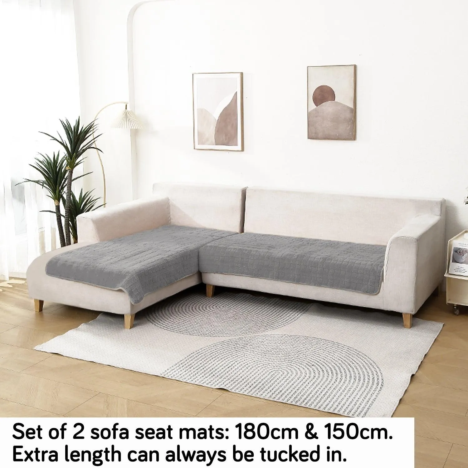 Luxury Plush Sofa Mat for 3 Seater and 2 Seater Sofa (L Shape), Light Grey