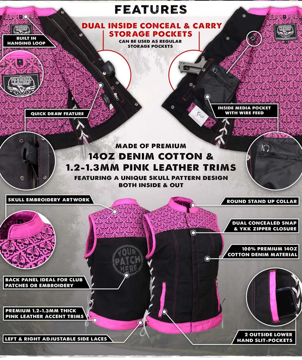 Milwaukee Leather MDL4051 Women's 'Skelly' Black with Pink Motorcycle