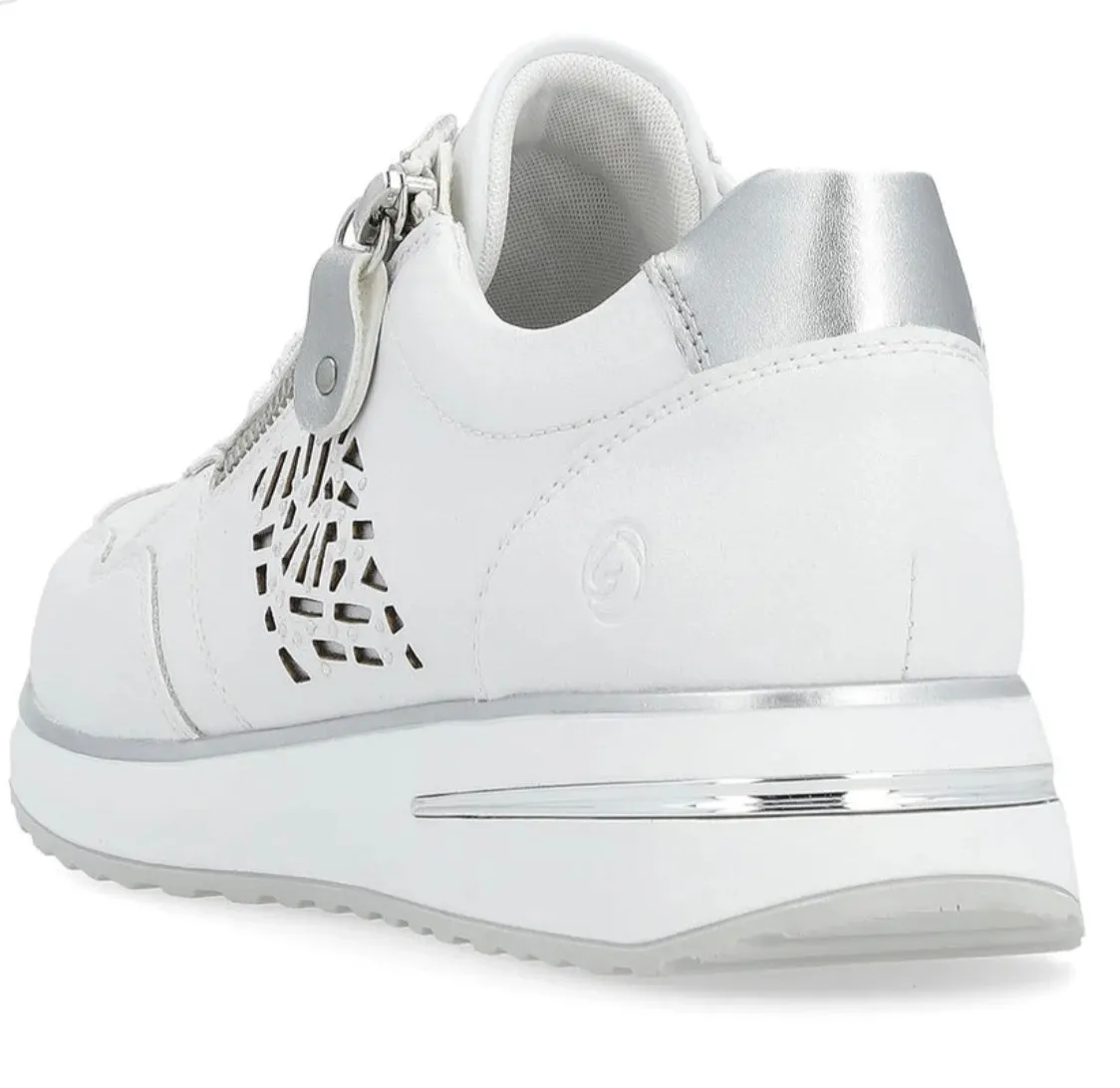 Remonte D1G00-80 Pamplona White Leather Wedge Trainers