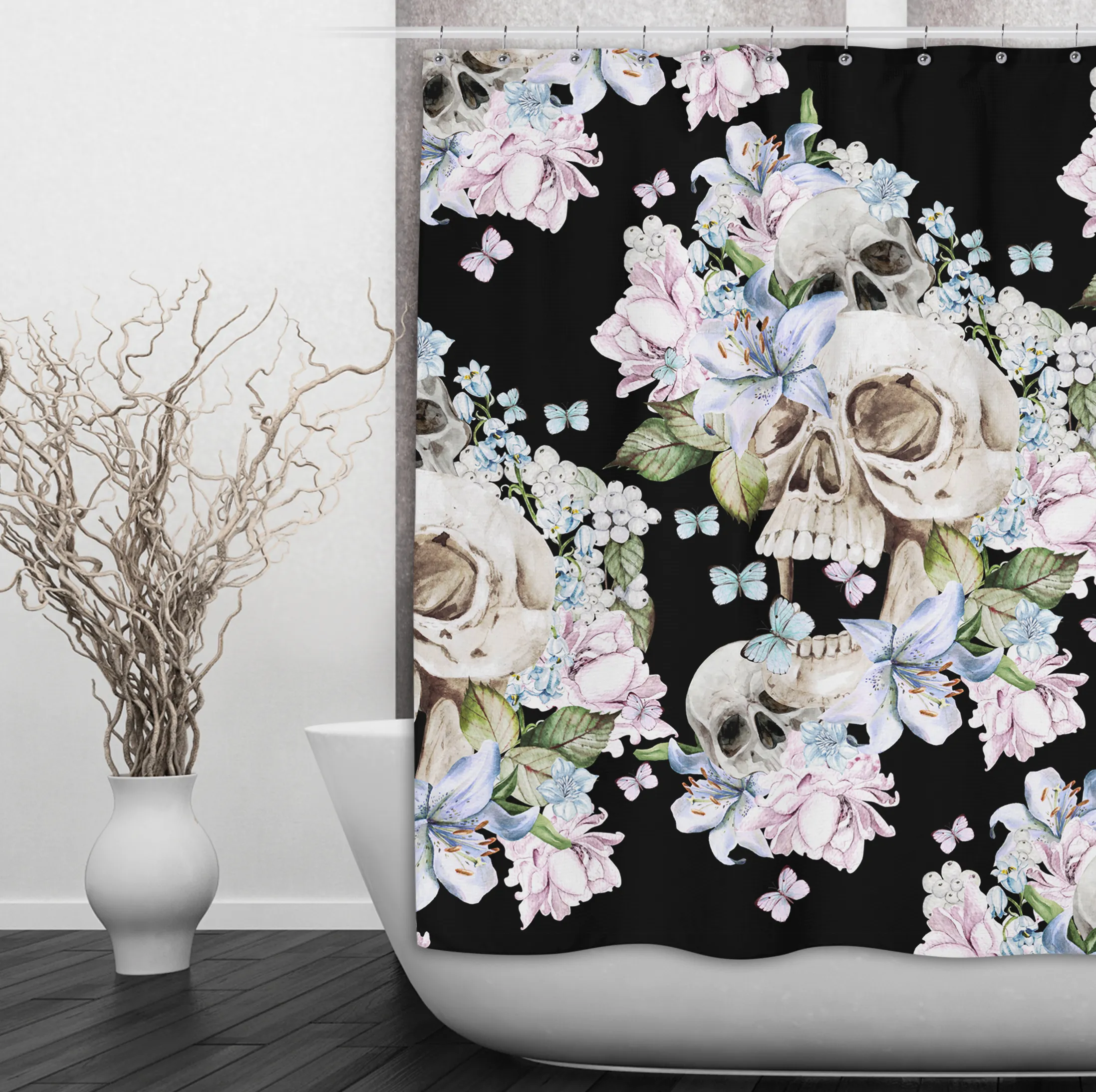 Skull Garden Shower Curtains and Optional Bath Mats