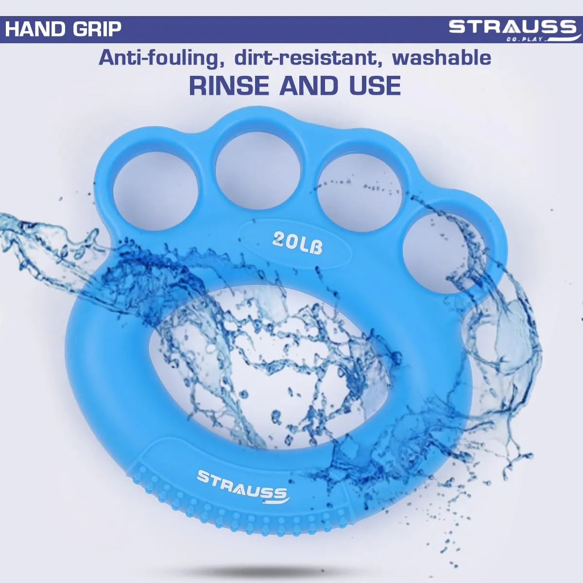 Strauss Adjustable Finger and Hand Exerciser | Finger&Palm Gripper | Hand Strengthener for Carpal Tunnel Relief and Grip Strength for Men & Women, (Blue)