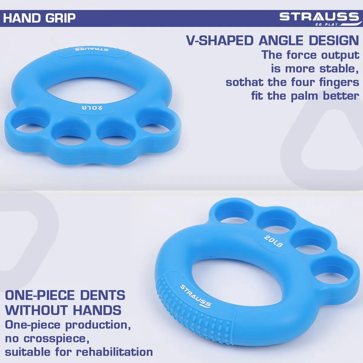 Strauss Adjustable Finger and Hand Exerciser | Finger&Palm Gripper | Hand Strengthener for Carpal Tunnel Relief and Grip Strength for Men & Women, (Blue)