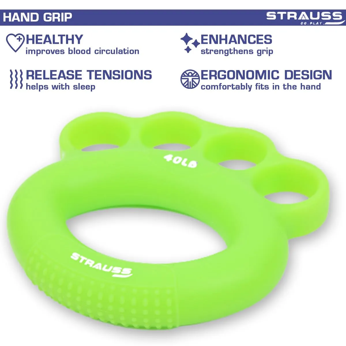 Strauss Adjustable Finger and Hand Exerciser | Finger&Palm Gripper | Hand Strengthener for Carpal Tunnel Relief and Grip Strength for Men & Women, (Green)