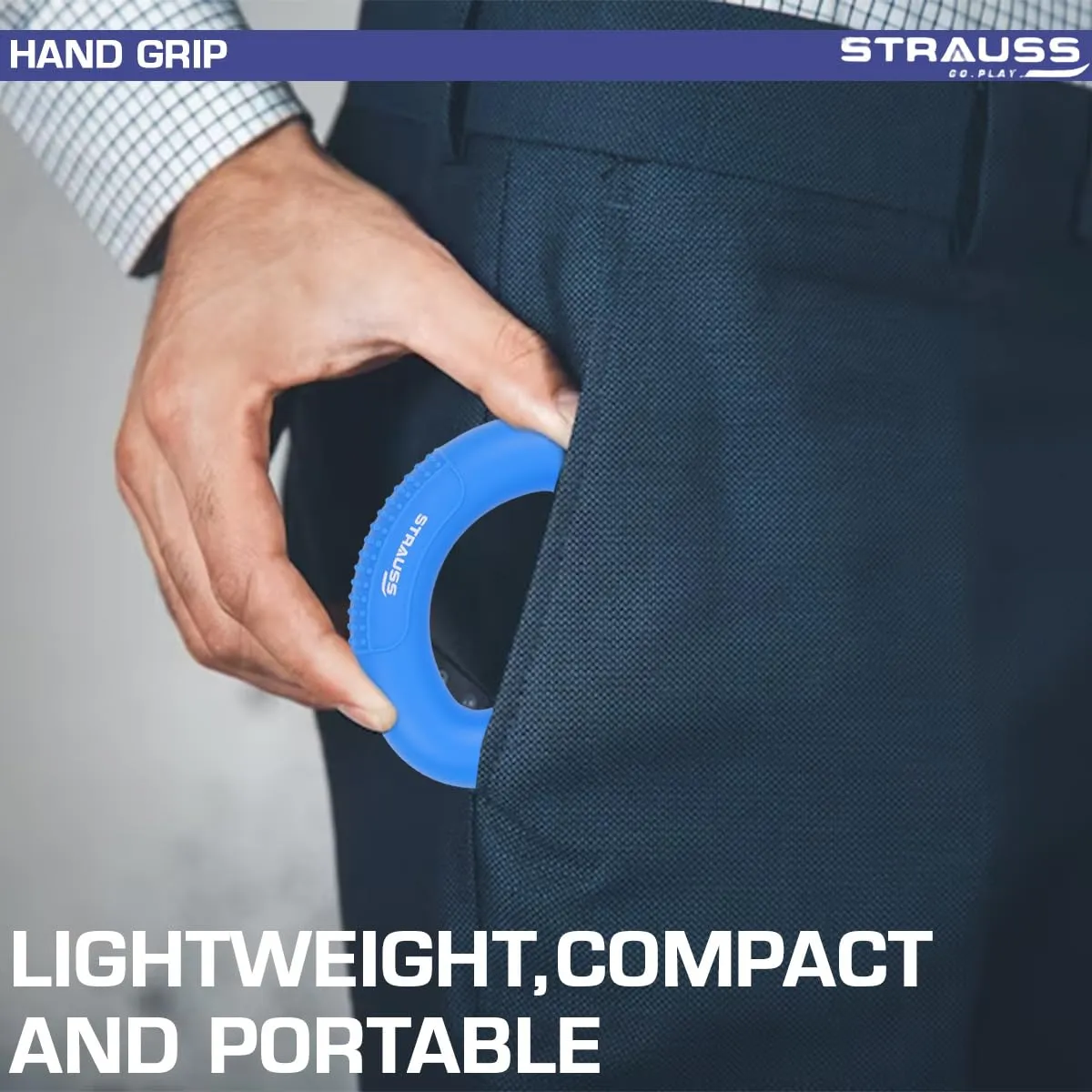 Strauss Adjustable Finger and Hand Exerciser | Finger&Palm Gripper | Hand Strengthener for Carpal Tunnel Relief and Grip Strength for Men & Women, (Navy Blue)