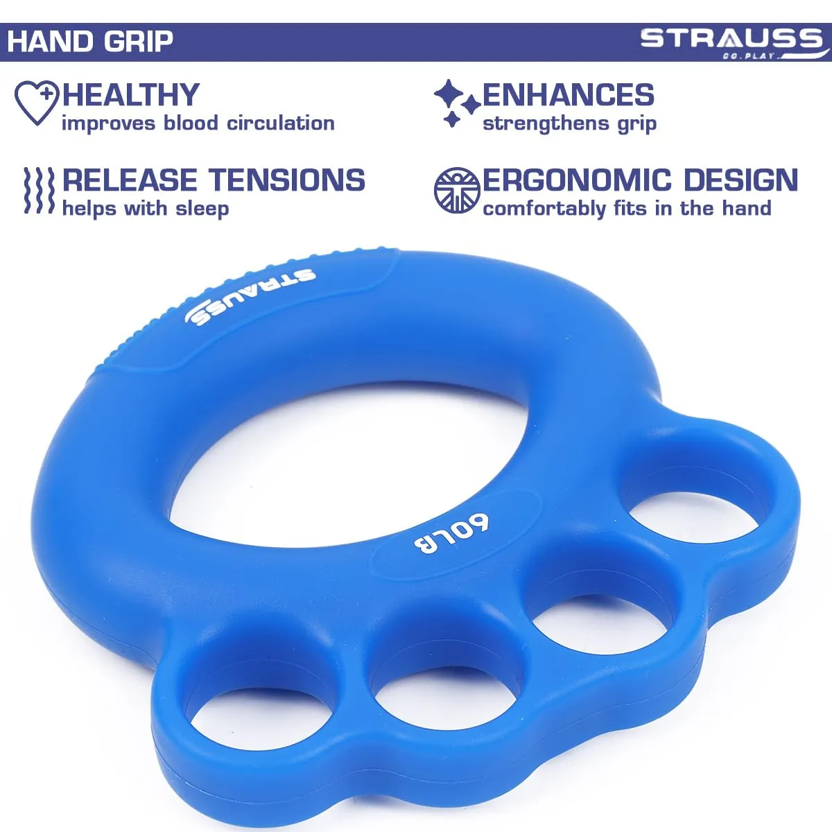 Strauss Adjustable Finger and Hand Exerciser | Finger&Palm Gripper | Hand Strengthener for Carpal Tunnel Relief and Grip Strength for Men & Women, (Navy Blue)