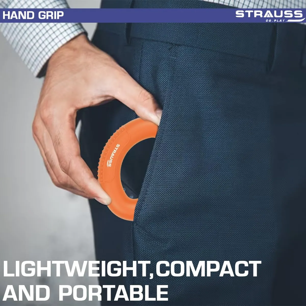 Strauss Adjustable Finger and Hand Exerciser | Finger&Palm Gripper | Hand Strengthener for Carpal Tunnel Relief and Grip Strength for Men & Women, (Orange)