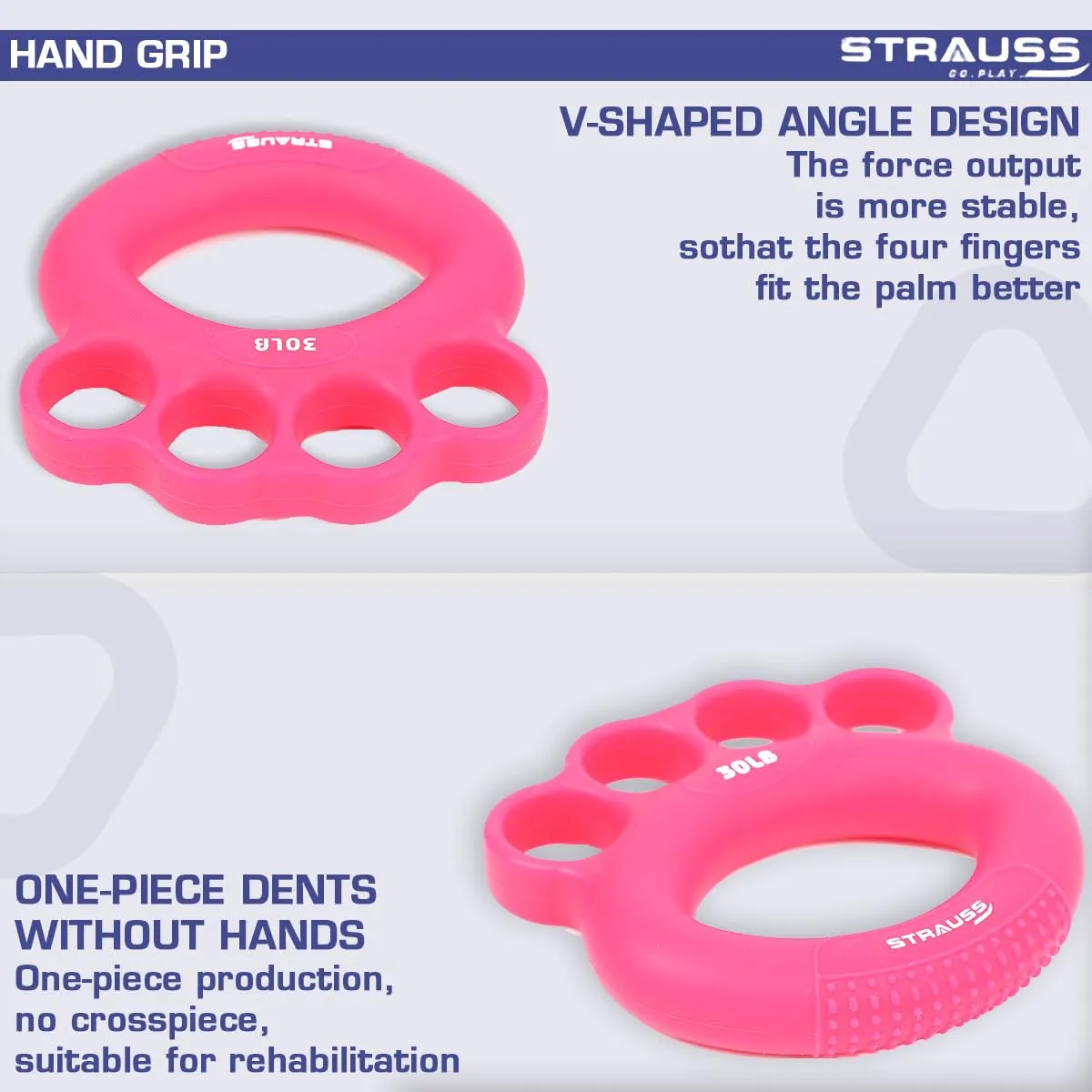 Strauss Adjustable Finger and Hand Exerciser | Finger&Palm Gripper | Hand Strengthener for Carpal Tunnel Relief and Grip Strength for Men & Women, (Pink)