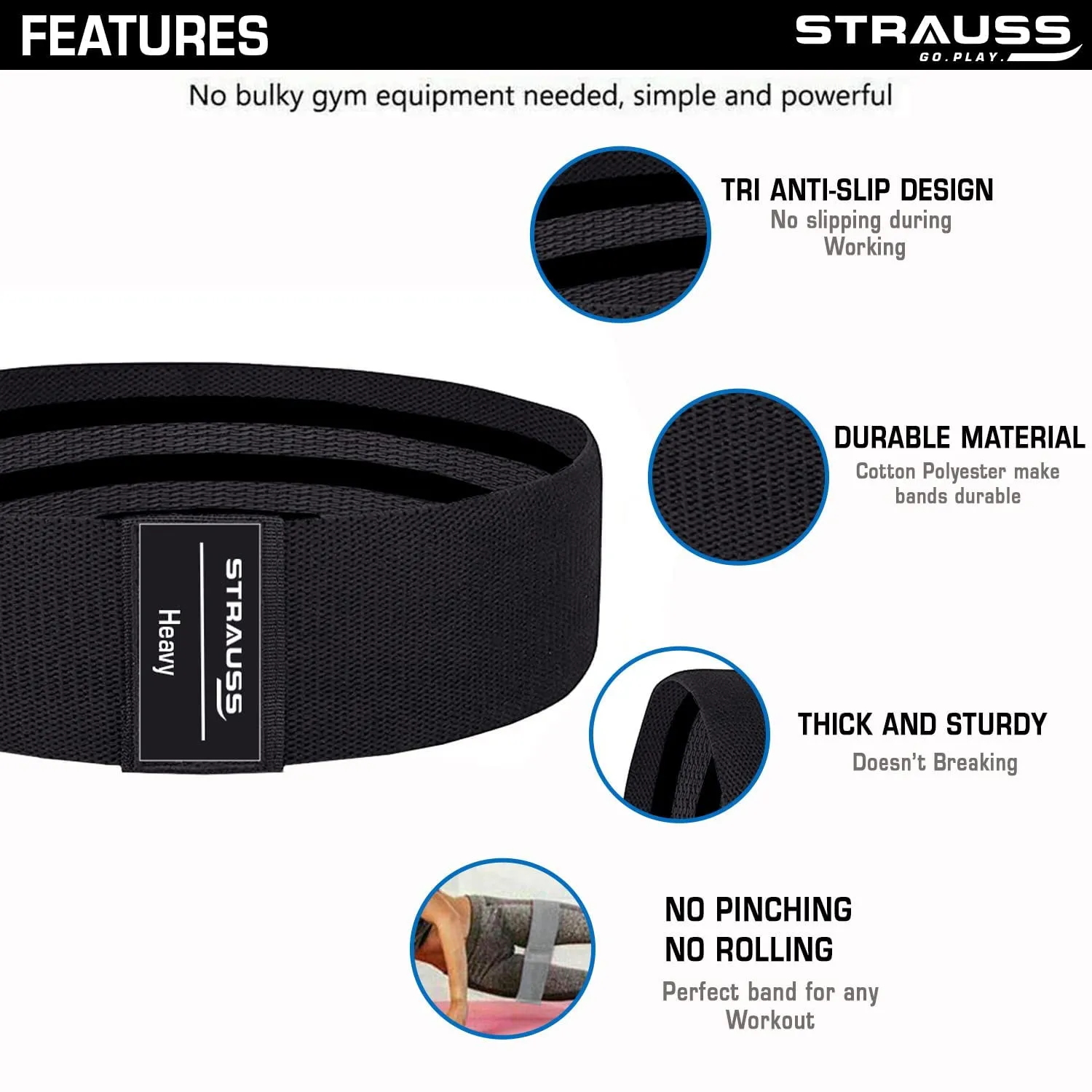 Strauss Fabric Resistance Bands | Resistance Loop Bands for Exercise, and Workout | Ideal for Stretching, Chin Ups, Physical Therapy & Home Exercise for Men & Women (Black)