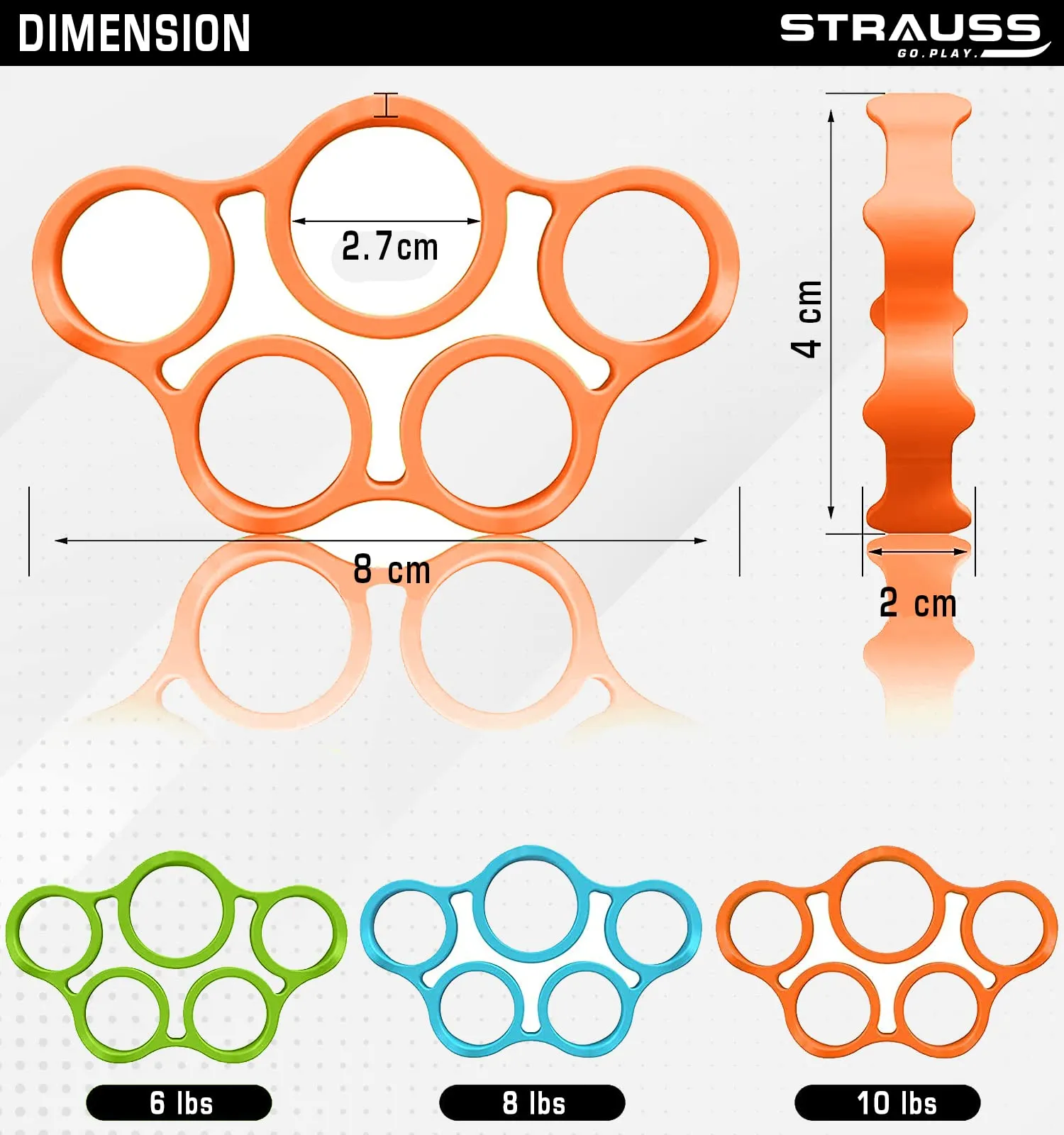 Strauss Finger Stretcher | Hand Strengthener for Carpal Tunnel Relief and Grip Strength | Silicone Finger Gripper and Finger Stretcher | Ideal for All Skill Level, (Orange)