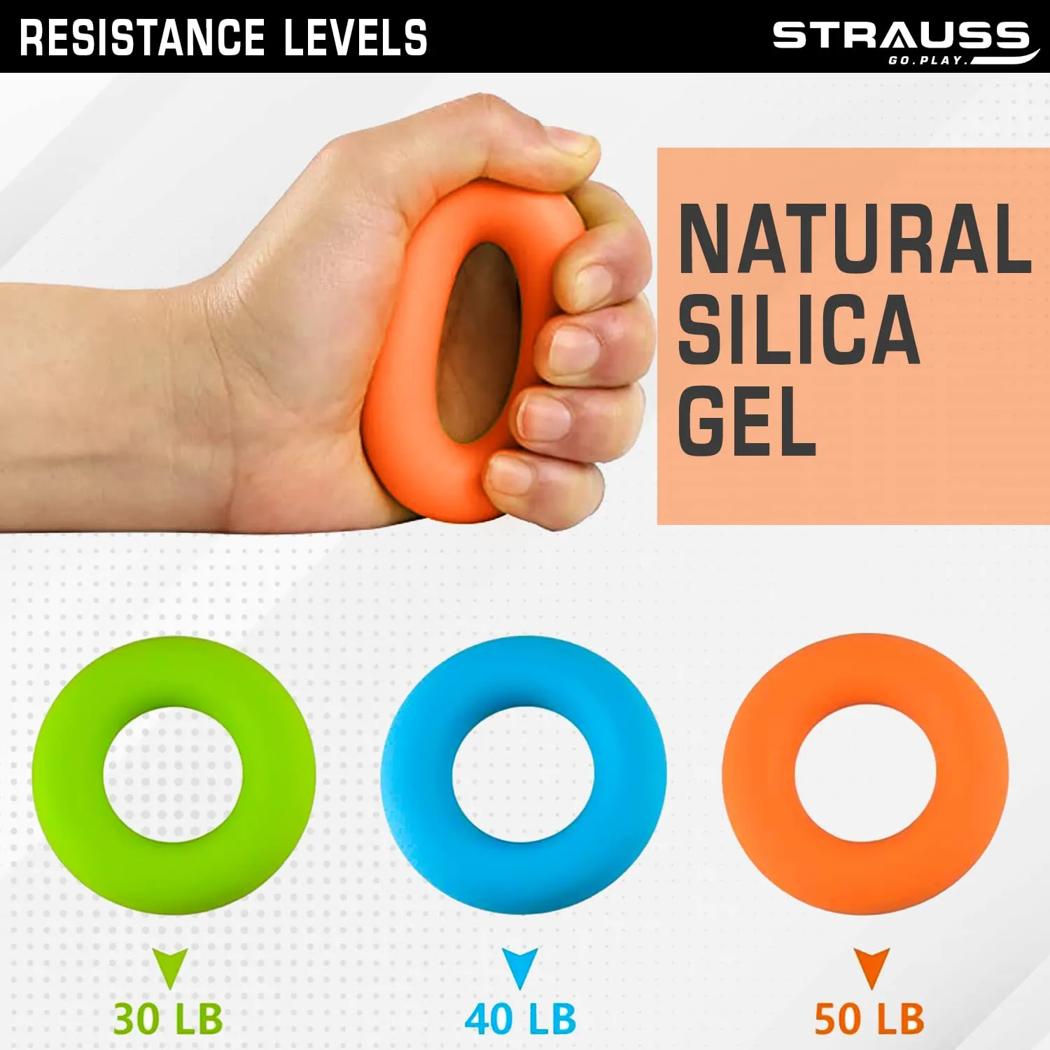 Strauss Silicon Palm Hand Grip Exerciser, (Orange)