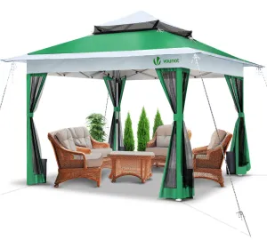 VOUNOT 3.6x3.6m Pop Up Gazebo with Mesh Side Double Roof Marquee Party Tent, Green