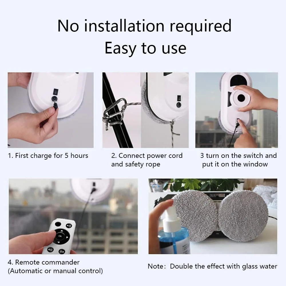 Window Cleaning Robots, Flexible And Safe Cleaning Cleaner Tool for Windows with And without Frame Interior And Exterior Window with A High Floor, Intelligent Brushless Motor