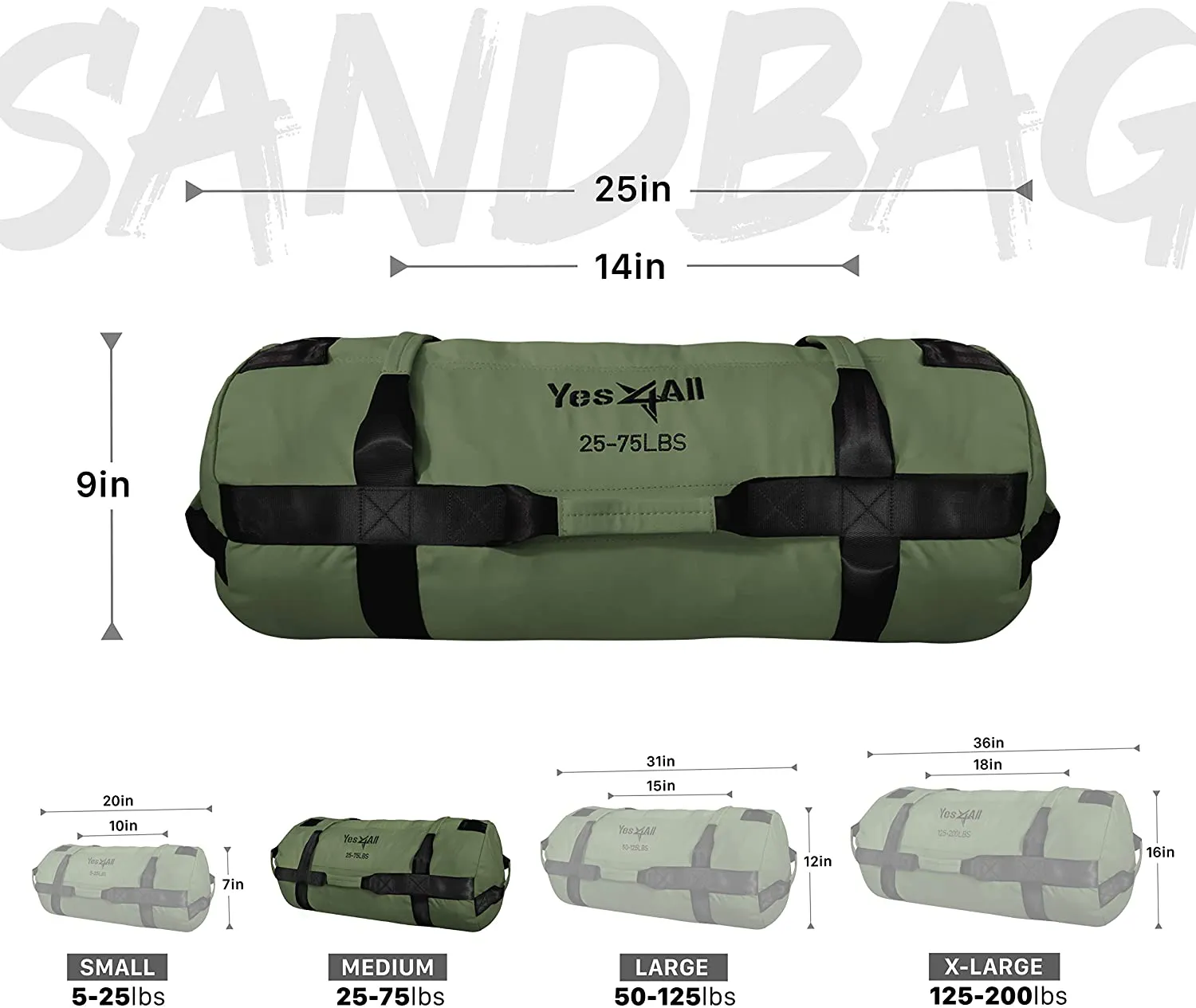 Yes4All Sandbags - Heavy Duty Sandbags for Fitness, Conditioning, Crossfit - Multiple Colors & Sizes